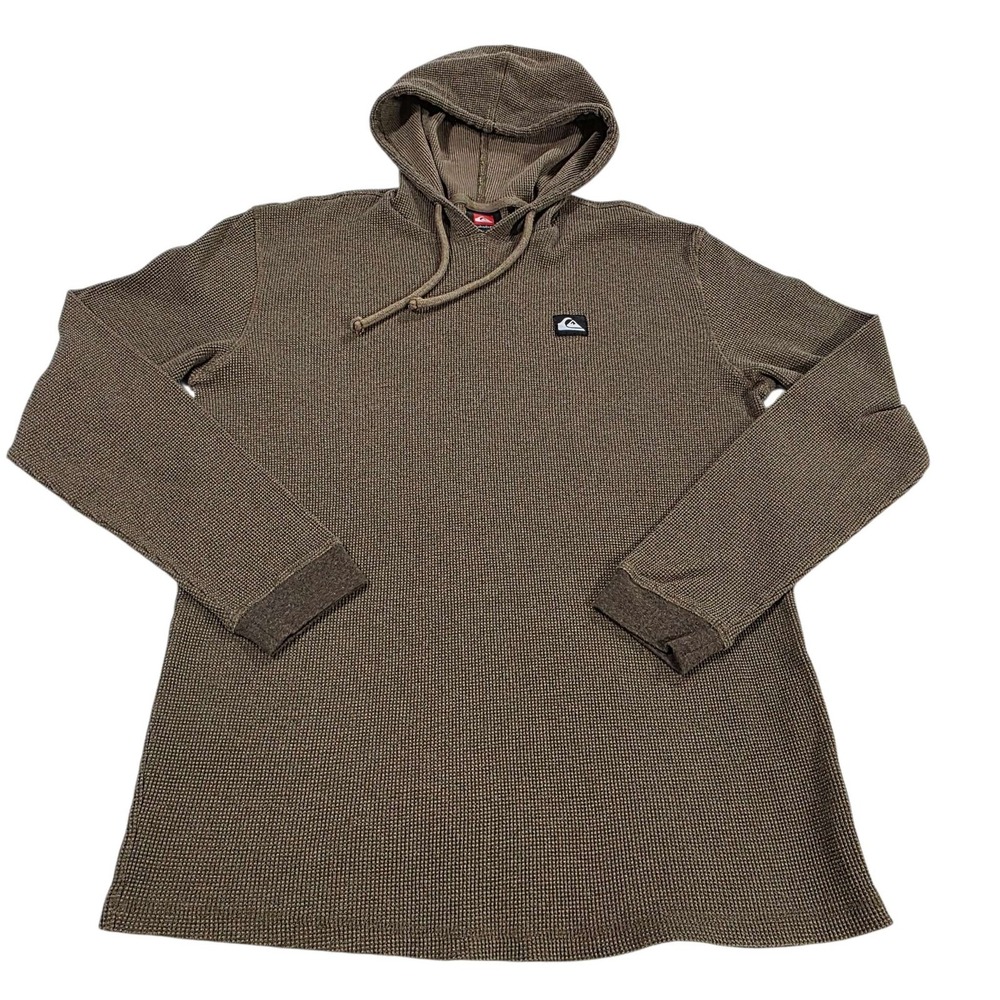 Quiksilver Men's Waffle Knit Hoodie Long Sleeve Thermal Brown Size M Outdoors